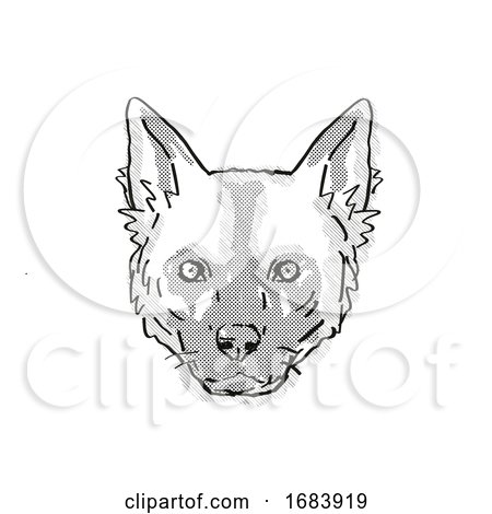 African Wild Dog or Lycaon Pictus Endangered Wildlife Cartoon Retro Drawing by patrimonio