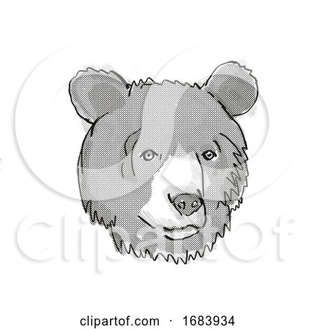 Asiatic Black Bear Endangered Wildlife Cartoon Retro Drawing by patrimonio