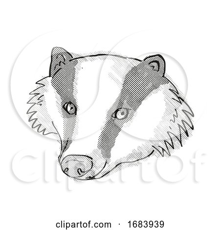 Eurasian Badger Cartoon Retro Drawing by patrimonio