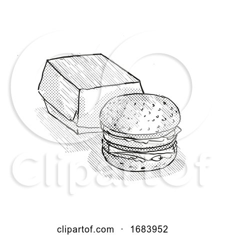Hamburger Meal Cartoon Retro Drawing by patrimonio