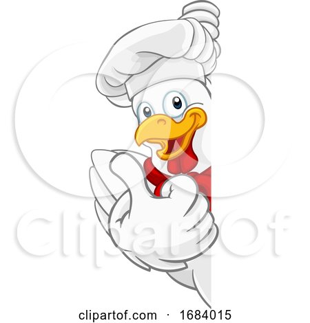 Chicken Chef Cartoon Rooster Cockerel Mascot Sign by AtStockIllustration
