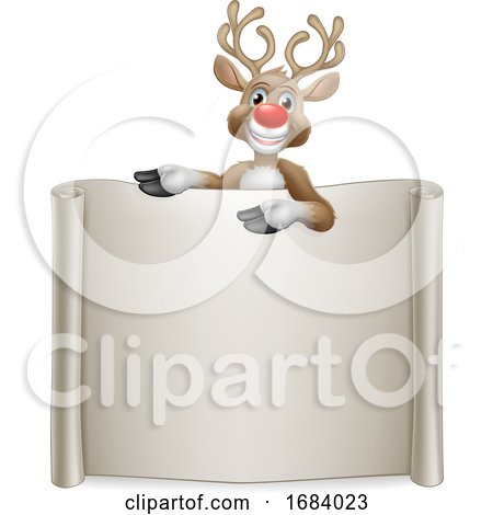 Reindeer Christmas Scroll Sign Cartoon by AtStockIllustration