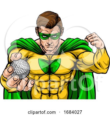 Superhero Holding Golf Ball Sports Mascot by AtStockIllustration