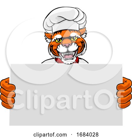 Tiger Chef Cartoon Restaurant Mascot Sign by AtStockIllustration