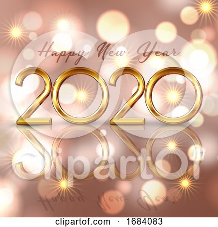 Happy New Year Background with Gold Lettering and Bokeh Lights Design by KJ Pargeter