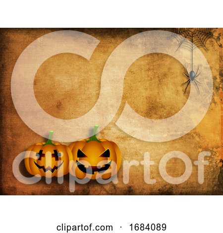 Grunge Halloween Background with Pumpkins and Spider by KJ Pargeter