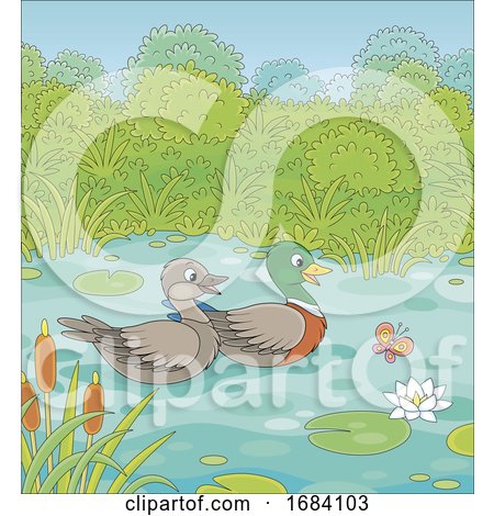 ducks in a pond clipart