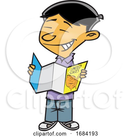 Cartoon Asian Boy Reading a Map by toonaday
