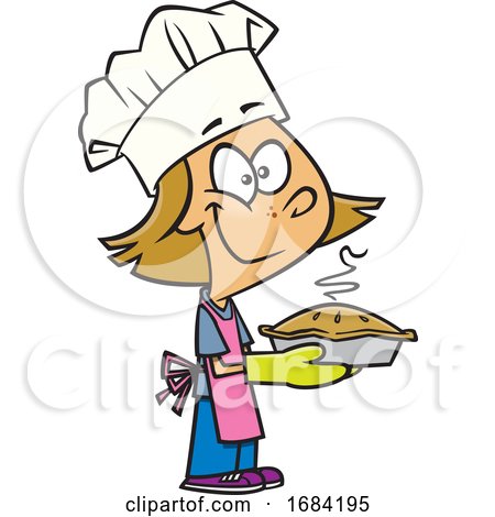 Cartoon White Chef Girl with a Fresh Pie by toonaday