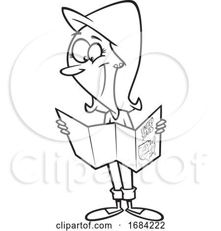 Lineart Woman Reading a Map by toonaday
