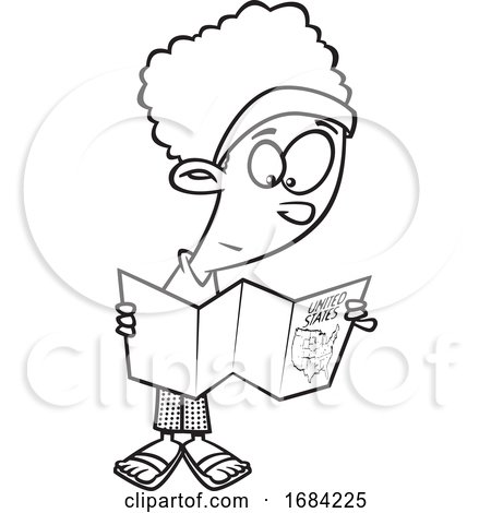 Lineart Black Girl Reading a Map by toonaday