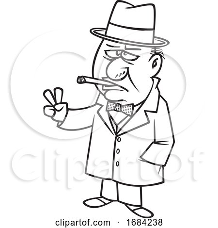 Lineart Sir Winston Churchill Smoking a Cigar by toonaday