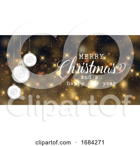 Christmas Banner with Baubles and Bokeh Lights Design by KJ Pargeter