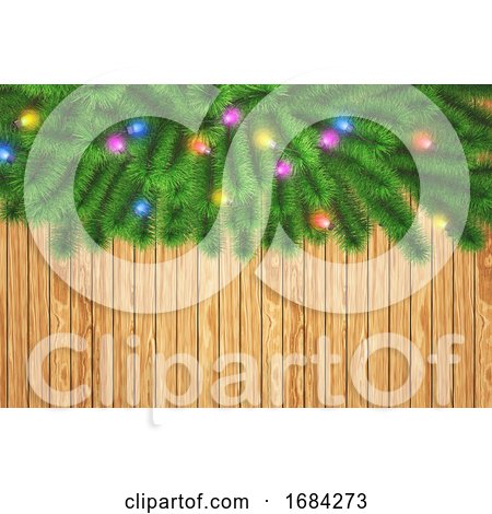 3D Christmas Tree Branches with Lights on a Wooden Texture by KJ Pargeter