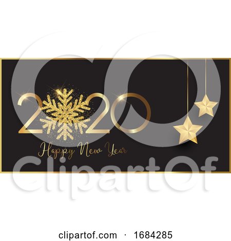 Happy New Year Banner with Glittery Snowflake and Hanging Stars by KJ Pargeter