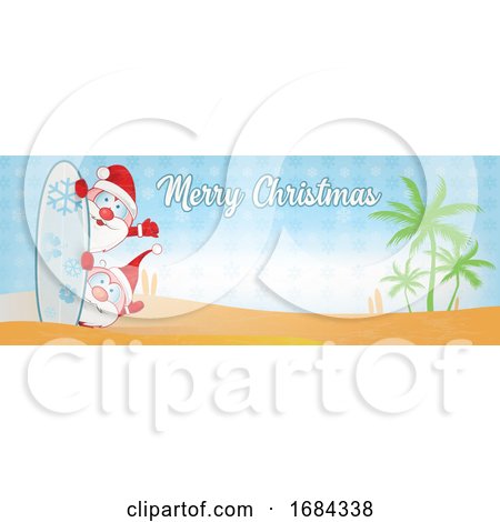 Merry Christmas Surfboard Santa Banner by Domenico Condello