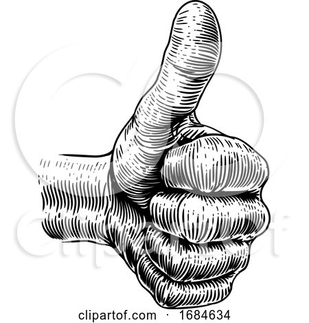 Hand Thumbs up Sign Retro Vintage Woodcut by AtStockIllustration