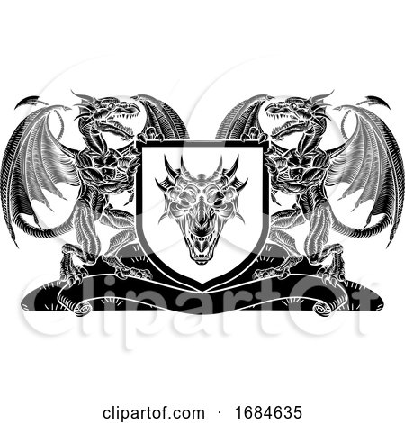 Shield Heraldic Crest Coat of Arms Dragon Emblem by AtStockIllustration