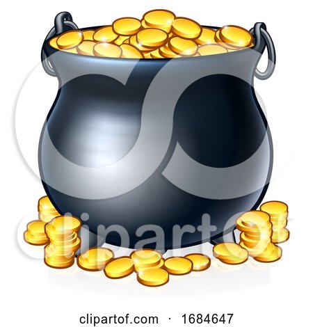 Pot of Gold Coins at End of the Rainbow by AtStockIllustration