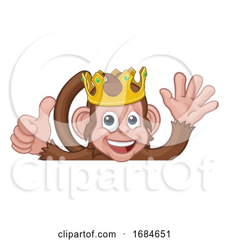 Monkey King Crown Thumbs up Waving Sign Cartoon by AtStockIllustration