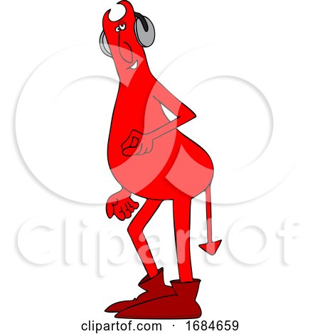 Cartoon Devil Wearing Headphones by djart