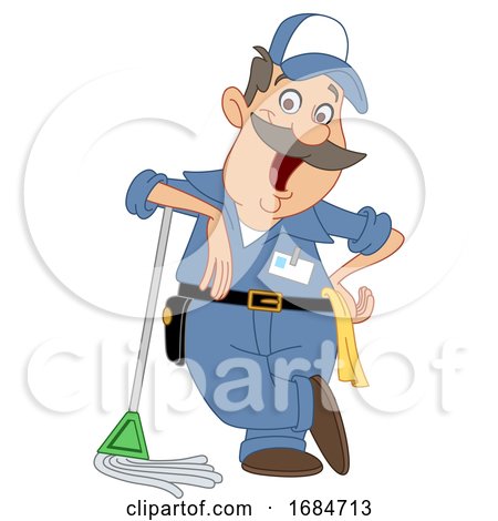 Cartoon Happy Male Janitor Posters, Art Prints by - Interior Wall Decor ...
