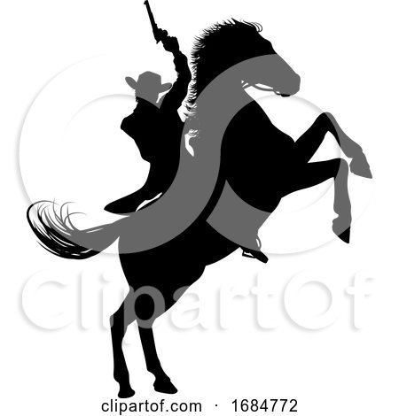 Cowboy Riding Horse Silhouette by AtStockIllustration