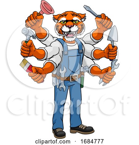 Tiger Multitasking Handyman Holding Tools by AtStockIllustration