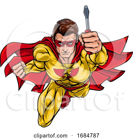 Electrician Handyman Superhero Holding Screwdriver by AtStockIllustration