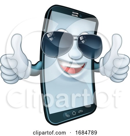 Mobile Phone Cool Shades Thumbs up Cartoon Mascot by AtStockIllustration