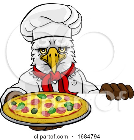 Eagle Pizza Chef Cartoon Restaurant Mascot Sign by AtStockIllustration