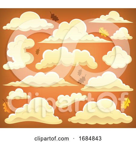 Clouds and Orange Sky with Autumn Leaves by visekart