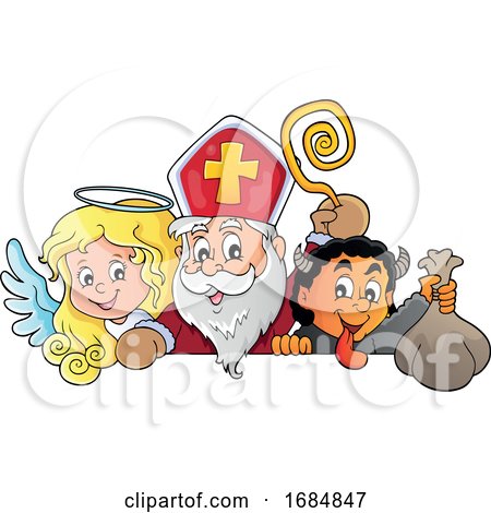 Saint Nicholas Angel and Krampus over a Sign by visekart