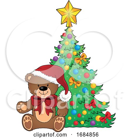 Christmas Teddy Bear by a Tree by visekart