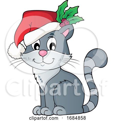 Christmas Cat Wearing a Santa Hat by visekart