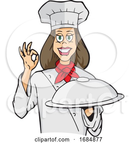 Happy Female Chef Holding a Cloche by Any Vector