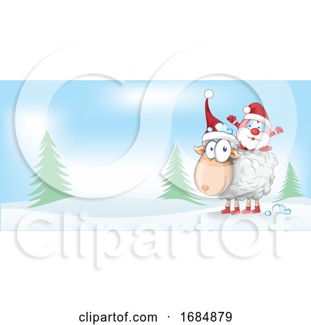 Christmas Sheep and Santa Border by Domenico Condello