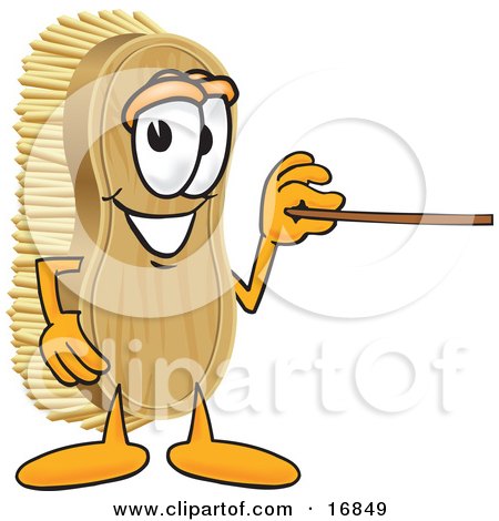 Clipart Picture of a Scrub Brush Mascot Cartoon Character Using a Pointer Stick to Point to the Right by Mascot Junction