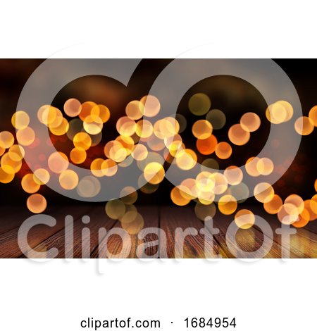Festive Background with Bokeh Lights and Wooden Table by KJ Pargeter