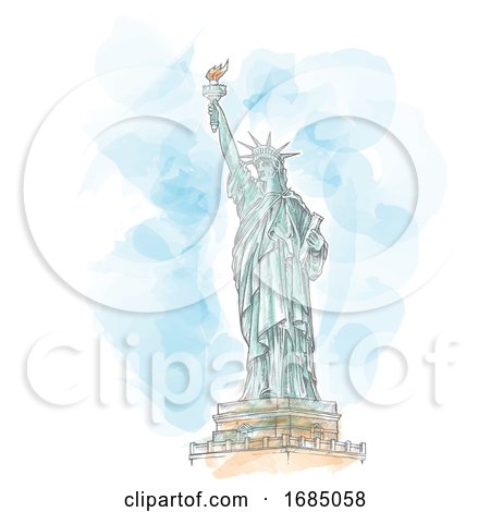 Statue of Liberty Hand Draw on Watercolor Background by Domenico Condello