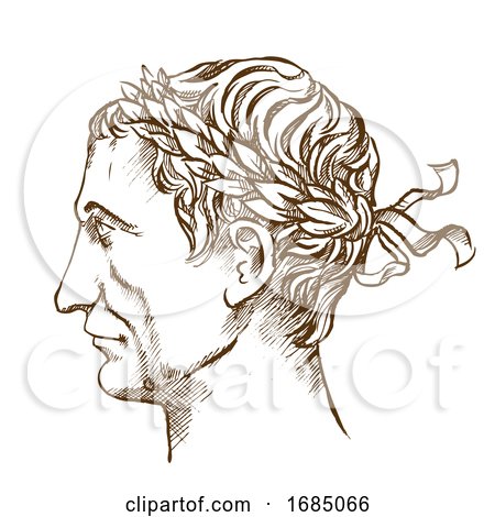 Julius Caesar Roman Politician and General Vintage Line Drawing by Domenico Condello