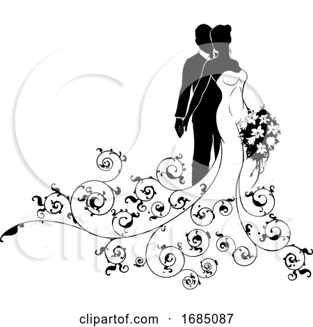 Bride and Groom Wedding Silhouette Concept by AtStockIllustration