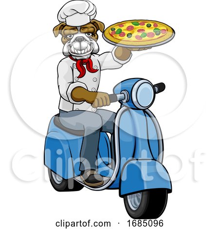 Bulldog Chef Pizza Restaurant Delivery Scooter by AtStockIllustration