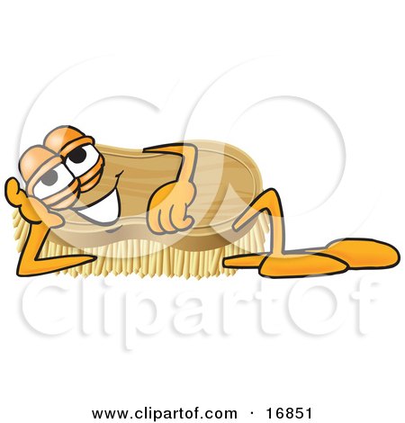 Clipart Picture of a Scrub Brush Mascot Cartoon Character Lying on His Side and Resting His Head on His Hand by Mascot Junction