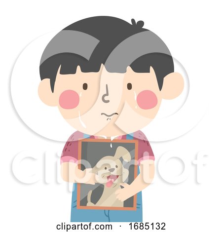 Kid Boy Hold Dead Pet Picture Illustration by BNP Design Studio