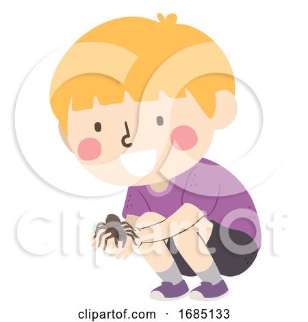 Kid Boy Hold Tarantula Illustration by BNP Design Studio