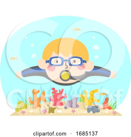 Kid Boy Swim Coral Reef Illustration by BNP Design Studio