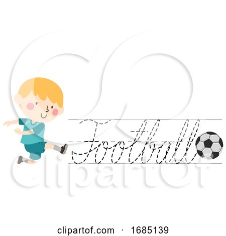 Kid Boy Trace Football Cursive Illustration by BNP Design Studio