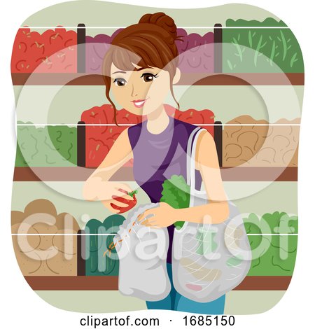 Teen Girl Bulk Shop Net Bag Illustration by BNP Design Studio
