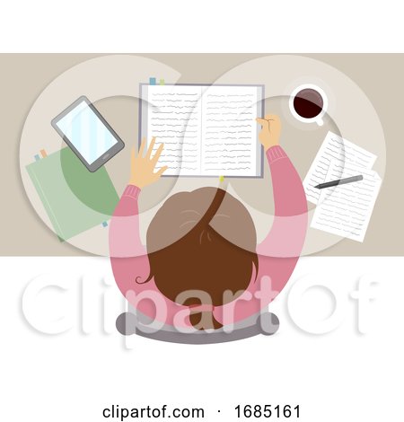 Teen Girl Study Coffee Top View Illustration by BNP Design Studio